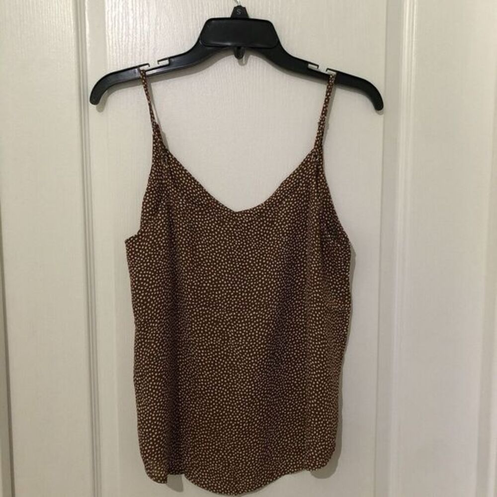 Mine Women's Polka Dot Spaghetti Adjustable Strap Cami Top Brown Size Small NWOT